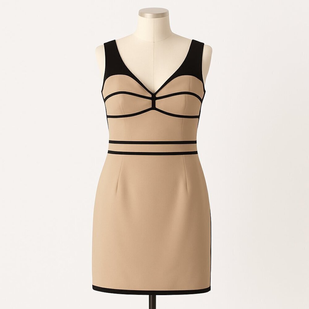 BCBGeneration Women's Khaki & Black Tux Mini Dress Size 12 Style KSL6H878